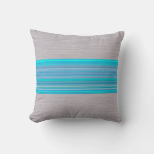 Aqua Blue Striped Pattern on Silver Grey Cushion