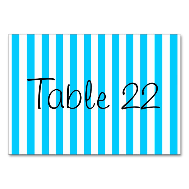 Aqua Blue Stripes Table Number (Front)