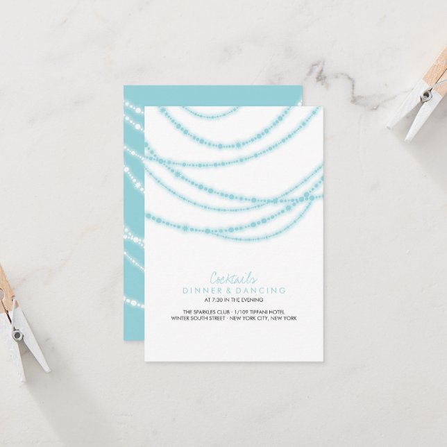 Aqua Blue Stylish Sparkling Lights Classy Wedding Invitation (Front/Back In Situ)