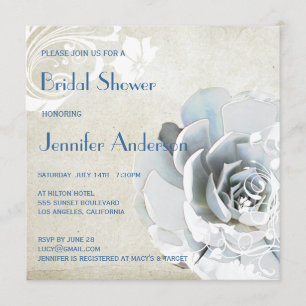 Aqua Blue Succulent Modern Chic Bridal Shower Invitation
