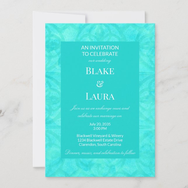 Aqua Blue Summer Bright Batik Custom Invitation (Front)