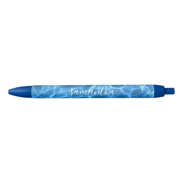Aqua Blue Swimming Pool Curly Signature Name Blue Ink Pen (Front)