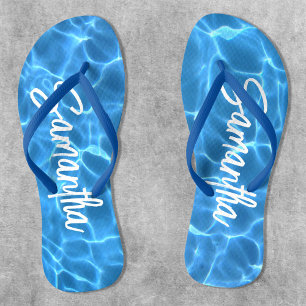 Aqua Blue Swimming Pool Photo Personalised Jandals