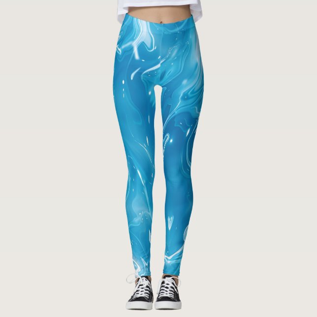 Aqua Blue Swimming Pool Water Pattern Leggings (Front)