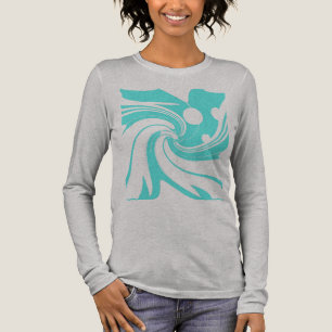 Aqua Blue Swirling Flower Bird Modern Art Abstract Tri-Blend Shirt