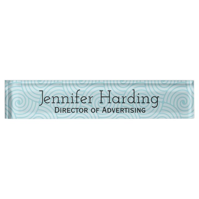 Aqua Blue Swirls Desk Nameplate (Front)