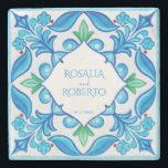 Aqua Blue Talavera tiles monogrammed wedding favou Stone Coaster<br><div class="desc">Personalised Practical Wedding favours Mexican Talavera wedding favours monogrammed customised stone coasters template Aqua Blue Azulejo Talavera Spanish Mexican tiles elegant wedding coasters personalised favours ,  vibrant bold colours customised coasters  personalised wedding reception decor personalised talavera favours</div>
