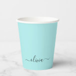 Aqua Blue Teal Black Monogram Paper Cups<br><div class="desc">Aqua Blue - Teal and Black Elegant Monogram Birthday,  Wedding,  Bridal Shower or Bachelorette Party Cup. This Birthday Party Cup can be customised to include your first name. Please contact the designer for customised matching items.</div>