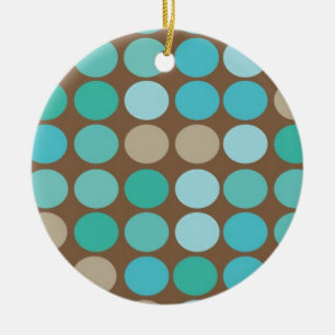 Aqua Blue Teal & Brown Dots Modern Ornament