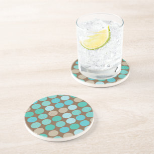 Aqua Blue Teal & Brown Dots Modern Pattern Coaster