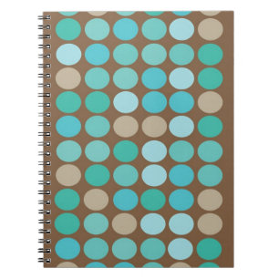 Aqua Blue Teal & Brown Dots Modern Pattern Spiral Notebook
