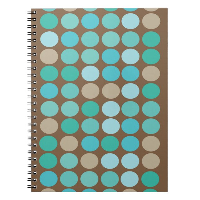 Aqua Blue Teal & Brown Dots Modern Pattern Spiral Notebook (Front)