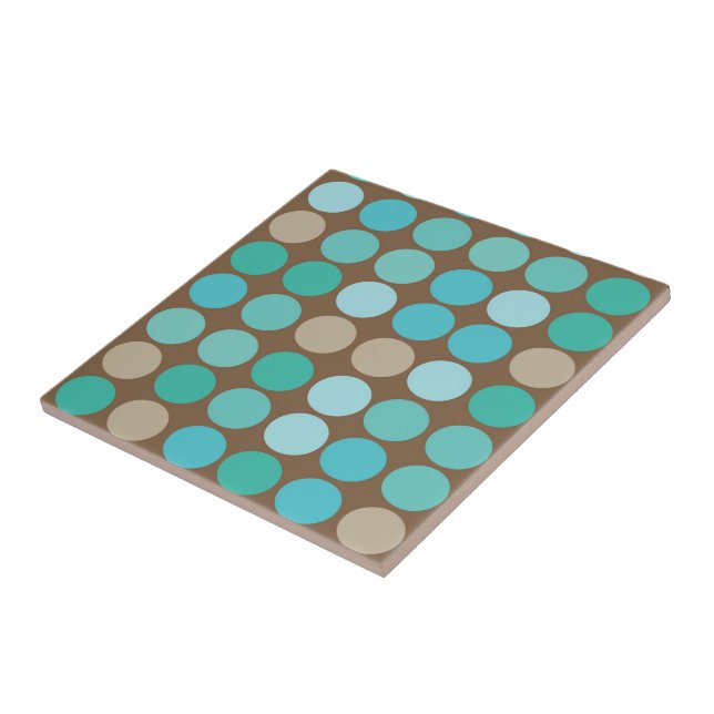 Aqua Blue Teal & Brown Dots Modern Pattern Tile (Side)