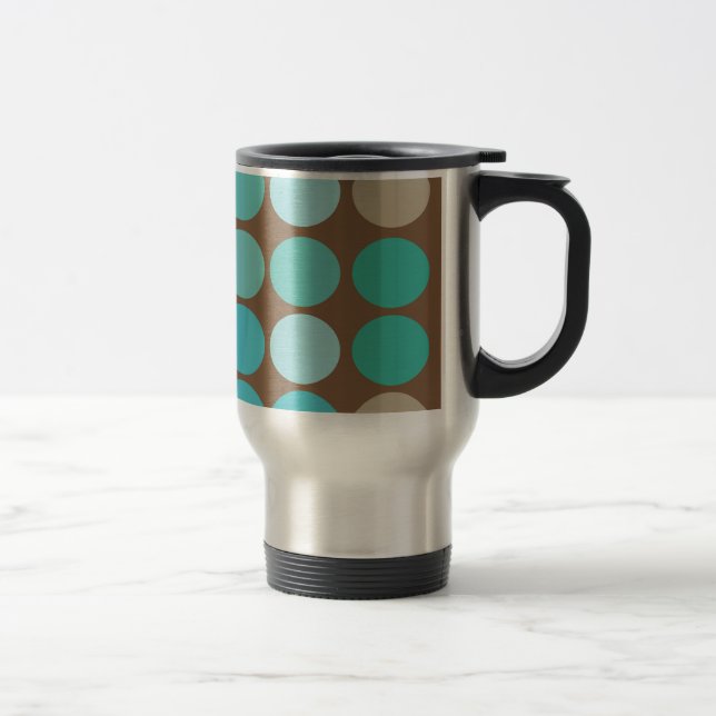 Aqua Blue Teal & Brown Dots Pattern Modern Travel Mug (Right)
