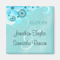 Aqua Blue Teal Floral Save The Date Fridge Magnets