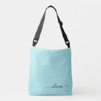 Aqua Blue Teal Girly Script Monogram Name Modern