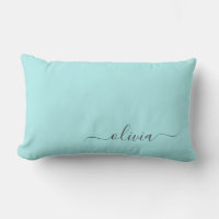Aqua Blue Teal Girly Script Monogram Name Modern