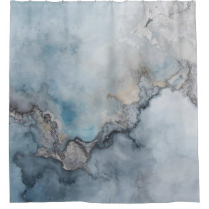 Aqua Blue Teal Grey Beige Abstract Home Decor Shower Curtain