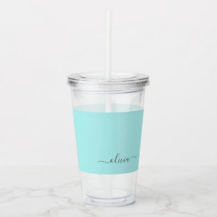 Aqua Blue Teal Modern Script Girly Monogram Name Acrylic Tumbler