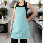 Aqua Blue Teal Modern Script Girly Monogram Name Apron<br><div class="desc">Aqua Blue Teal Monogram Name Apron. This makes the perfect sweet 16 birthday,  wedding,  bridal shower,  anniversary,  baby shower or bachelorette party gift for someone that loves glam luxury and chic styles.</div>