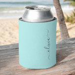 Aqua Blue Teal Modern Script Girly Monogram Name Can Cooler<br><div class="desc">Aqua Blue Teal Simple Script Elegant Birthday or Bachelorette Party Can Coolers. These Wedding,  Bridal Shower or Birthday Party Can Coolers can be customised to include your first name. Please contact the designer for customised matching items.</div>