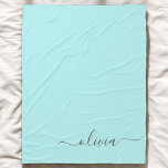 Aqua Blue Teal Modern Script Girly Monogram Name Fleece Blanket<br><div class="desc">Aqua Blue Teal Simple Script Monogram Name and Initial Fleece Blanket. This makes the perfect sweet 16 birthday,  wedding,  bridal shower,  anniversary,  baby shower or bachelorette party gift for someone that loves glam luxury and chic styles.</div>
