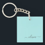Aqua Blue Teal Modern Script Girly Monogram Name Key Ring<br><div class="desc">Aqua Blue Teal Simple Script Monogram Name Keychain. This makes the perfect sweet 16 birthday,  wedding,  bridal shower,  anniversary,  baby shower or bachelorette party gift for someone that loves glam luxury and chic styles.</div>