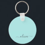 Aqua Blue Teal Modern Script Girly Monogram Name Key Ring<br><div class="desc">Aqua Blue Teal Simple Script Monogram Name Keychains (Key Chain). This makes the perfect sweet 16 birthday,  wedding,  bridal shower,  anniversary,  baby shower or bachelorette party gift for someone that loves glam luxury and chic styles.</div>