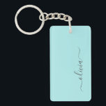 Aqua Blue Teal Modern Script Girly Monogram Name Key Ring<br><div class="desc">Aqua Blue Teal Simple Script Monogram Name Keychain. This makes the perfect sweet 16 birthday,  wedding,  bridal shower,  anniversary,  baby shower or bachelorette party gift for someone that loves glam luxury and chic styles.</div>
