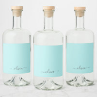 Aqua Blue Teal Modern Script Girly Monogram Name