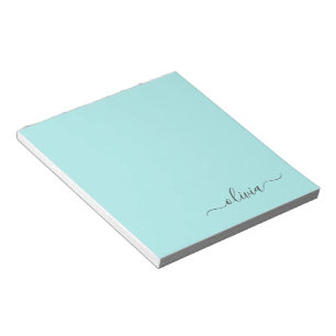 Aqua Blue Teal Modern Script Girly Monogram Name Notepad