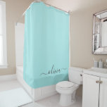 Aqua Blue Teal Modern Script Girly Monogram Name Shower Curtain<br><div class="desc">Aqua Blue Teal Monogram Name Bathroom Shower Curtain. This makes the perfect sweet 16 birthday,  wedding,  bridal shower,  anniversary,  baby shower or bachelorette party gift for someone that loves glam luxury and chic styles.</div>