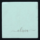 Aqua Blue Teal Modern Script Girly Monogram Name Stone Coaster<br><div class="desc">Aqua Blue Teal Simple Script Monogram Name Stone Tile. This makes the perfect graduation,  sweet 16 birthday,  wedding,  bridal shower,  anniversary,  baby shower or bachelorette party gift for someone that loves glam luxury and chic styles.</div>