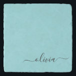 Aqua Blue Teal Modern Script Girly Monogram Name Trivet<br><div class="desc">Aqua Blue Teal Simple Script Monogram Name Stone Trivet. This makes the perfect graduation,  birthday,  wedding,  bridal shower,  anniversary,  baby shower or bachelorette party gift for someone that loves glam luxury and chic styles.</div>