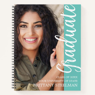 Aqua Blue Teal Modern Script Grad Party Guest Book