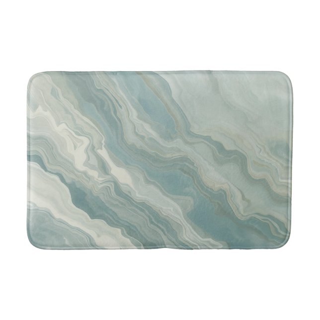 Aqua Blue Teal Sage Green Abstract Print Bath Mat (Front)