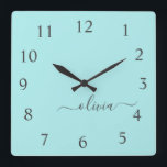 Aqua Blue Teal Script Monogram Girly Name<br><div class="desc">Aqua Blue Teal Script Monogram Name Clock. This makes the perfect sweet 16 birthday,  wedding,  bridal shower,  anniversary,  baby shower or bachelorette party gift for someone that loves glam luxury and chic styles.</div>