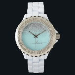 Aqua Blue Teal Silver Glitter Monogram<br><div class="desc">Aqua Blue - Teal and Silver Sparkle Glitter Script Monogram Name Watch. This makes the perfect graduation,  birthday,  wedding,  bridal shower,  anniversary,  baby shower or bachelorette party gift for someone that loves glam luxury and chic styles.</div>
