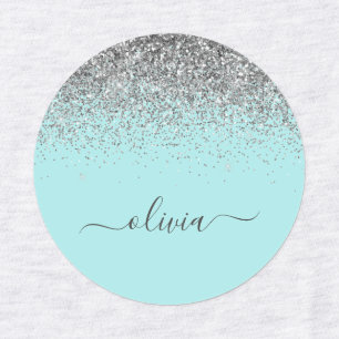 Aqua Blue Teal Silver Glitter Monogram