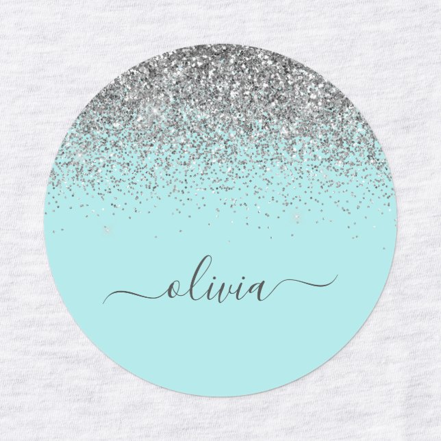 Aqua Blue Teal Silver Glitter Monogram (Design 1)