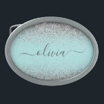 Aqua Blue Teal Silver Glitter Monogram Belt Buckle<br><div class="desc">Aqua Blue - Teal and Silver Sparkle Glitter Script Monogram Name Belt Buckle. This makes the perfect graduation, sweet 16 16th, 18th, 21st, 30th, 40th, 50th, 60th, 70th, 80th, 90th, 100th birthday, wedding, bridal shower, anniversary, baby shower or bachelorette party gift for someone that loves glam luxury and chic styles....</div>