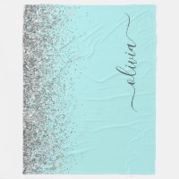 Aqua Blue Teal Silver Glitter Monogram
