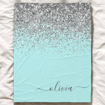 Aqua Blue Teal Silver Glitter Monogram Fleece Blanket<br><div class="desc">Aqua Blue - Teal and Silver Sparkle Glitter Script Monogram Name and Initial Fleece Blanket. This makes the perfect sweet 16 birthday,  wedding,  bridal shower,  anniversary,  baby shower or bachelorette party gift for someone that loves glam luxury and chic styles.</div>