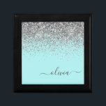 Aqua Blue - Teal Silver Glitter Monogram Gift Box<br><div class="desc">Aqua Blue - Teal and Silver Sparkle Glitter Script Monogram Name Jewellery Keepsake Box. This makes the perfect graduation,  birthday,  wedding,  bridal shower,  anniversary,  baby shower or bachelorette party gift for someone that loves glam luxury and chic styles.</div>