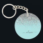 Aqua Blue Teal Silver Glitter Monogram Key Ring<br><div class="desc">Aqua Blue - Teal and Silver Sparkle Glitter Script Monogram Name Keychain. This makes the perfect sweet 16 birthday,  wedding,  bridal shower,  anniversary,  baby shower or bachelorette party gift for someone that loves glam luxury and chic styles.</div>