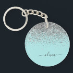 Aqua Blue Teal Silver Glitter Monogram Key Ring<br><div class="desc">Aqua Blue - Teal and Silver Sparkle Glitter Script Monogram Name Keychain. This makes the perfect sweet 16 birthday,  wedding,  bridal shower,  anniversary,  baby shower or bachelorette party gift for someone that loves glam luxury and chic styles.</div>