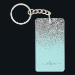 Aqua Blue Teal Silver Glitter Monogram Key Ring<br><div class="desc">Aqua Blue - Teal and Silver Sparkle Glitter Script Monogram Name Keychain. This makes the perfect sweet 16 birthday,  wedding,  bridal shower,  anniversary,  baby shower or bachelorette party gift for someone that loves glam luxury and chic styles.</div>