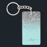 Aqua Blue Teal Silver Glitter Monogram Key Ring<br><div class="desc">Aqua Blue - Teal and Silver Sparkle Glitter Script Monogram Name Keychain. This makes the perfect sweet 16 birthday,  wedding,  bridal shower,  anniversary,  baby shower or bachelorette party gift for someone that loves glam luxury and chic styles.</div>
