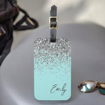 Aqua Blue Teal Silver Glitter Monogram Luggage Tag<br><div class="desc">Aqua Blue Teal Silver Glitter Monogram Name Luggage Bag Tag. This makes the perfect sweet 16 birthday,  wedding,  bridal shower,  baby shower or bachelorette party gift for someone travelling in style.</div>