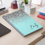 Aqua Blue Teal Silver Glitter Monogram Notebook<br><div class="desc">Aqua Blue Teal Silver Glitter Monogram Name Spiral Notebook Planner. This makes the perfect sweet 16 birthday,  wedding,  bridal shower,  anniversary,  baby shower or bachelorette party gift for someone that loves glam luxury and chic styles.</div>